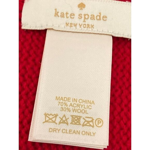 Kate Spade New York Wool Blend Red Black Cherry Fruit Kawaii Cute Scarf Wrap - Picture 5 of 5